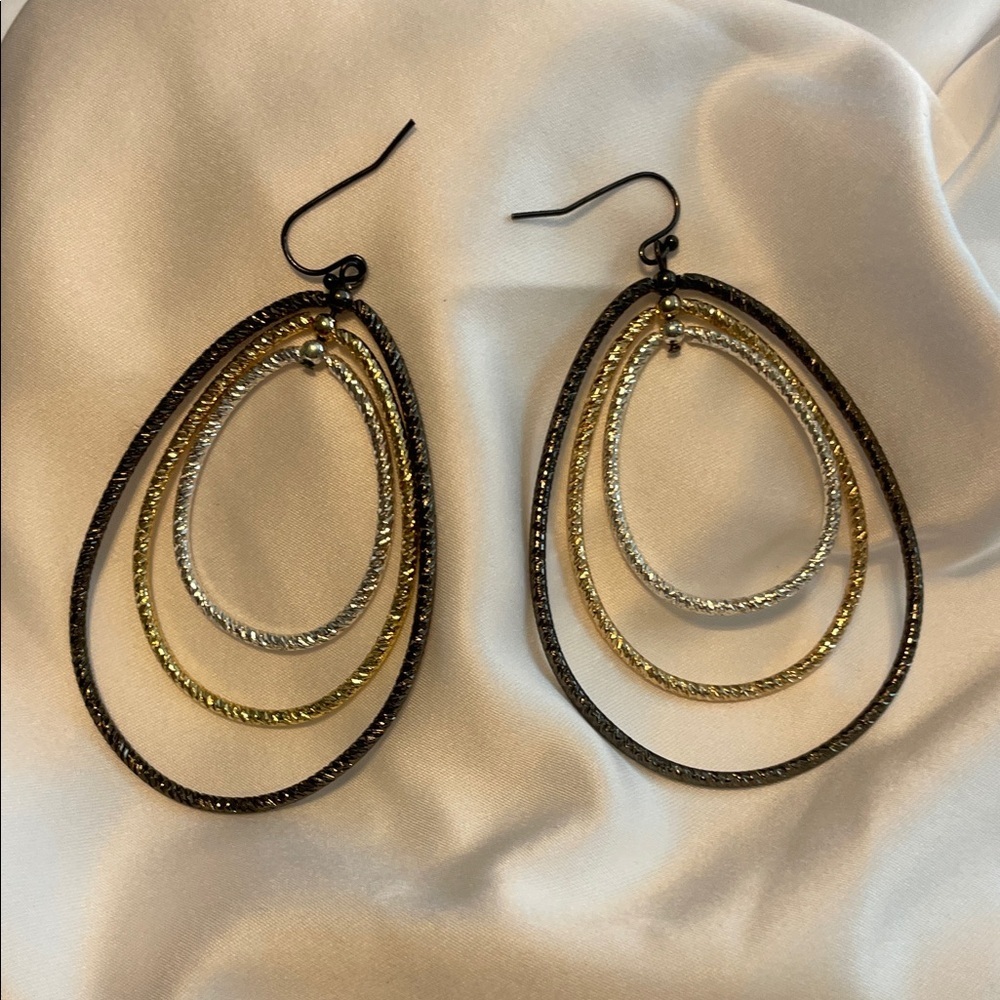 Elegant Gold and Silver and Red gold Teardrop Earrings